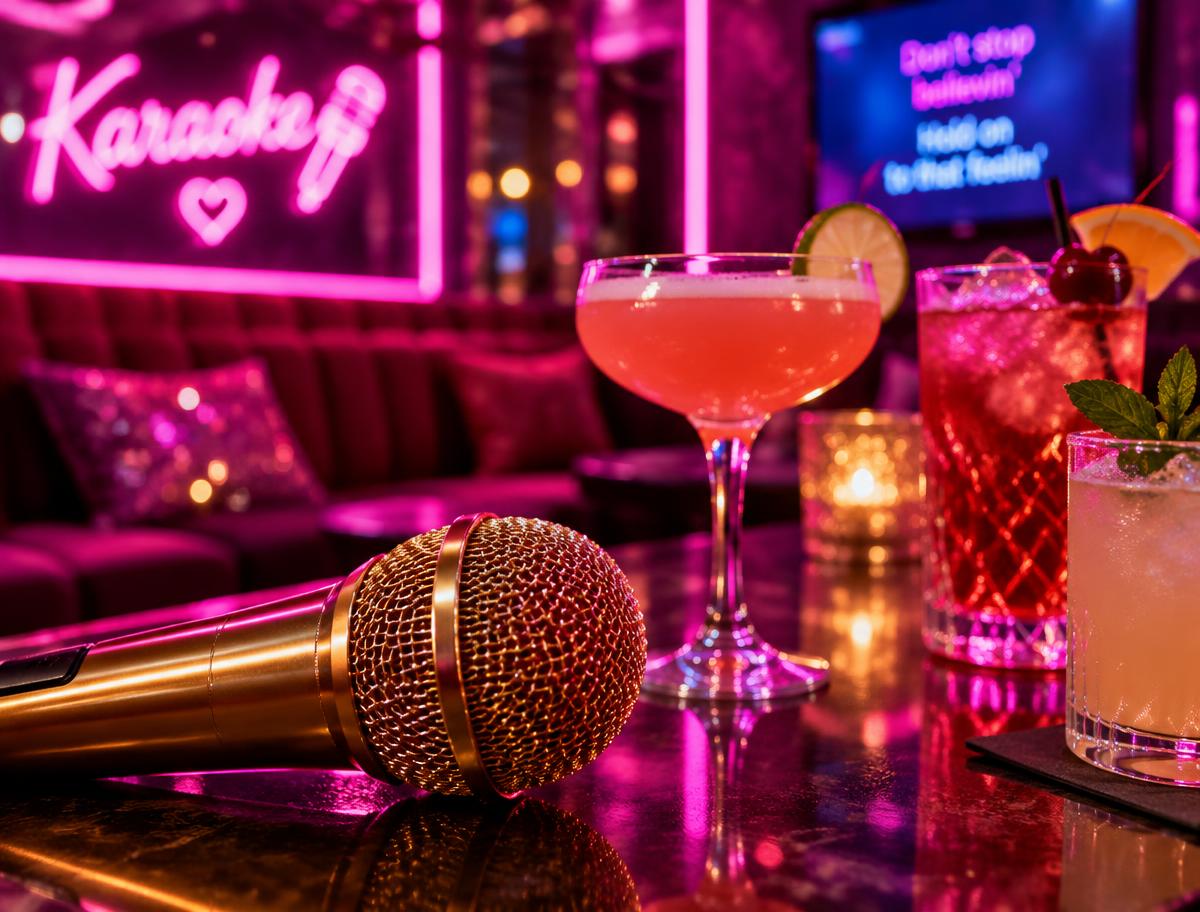 Gouden microfoon en cocktails